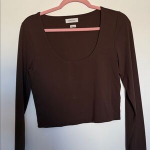 Babaton Chocolate Brown Scoop Neck Long Sleeve Top